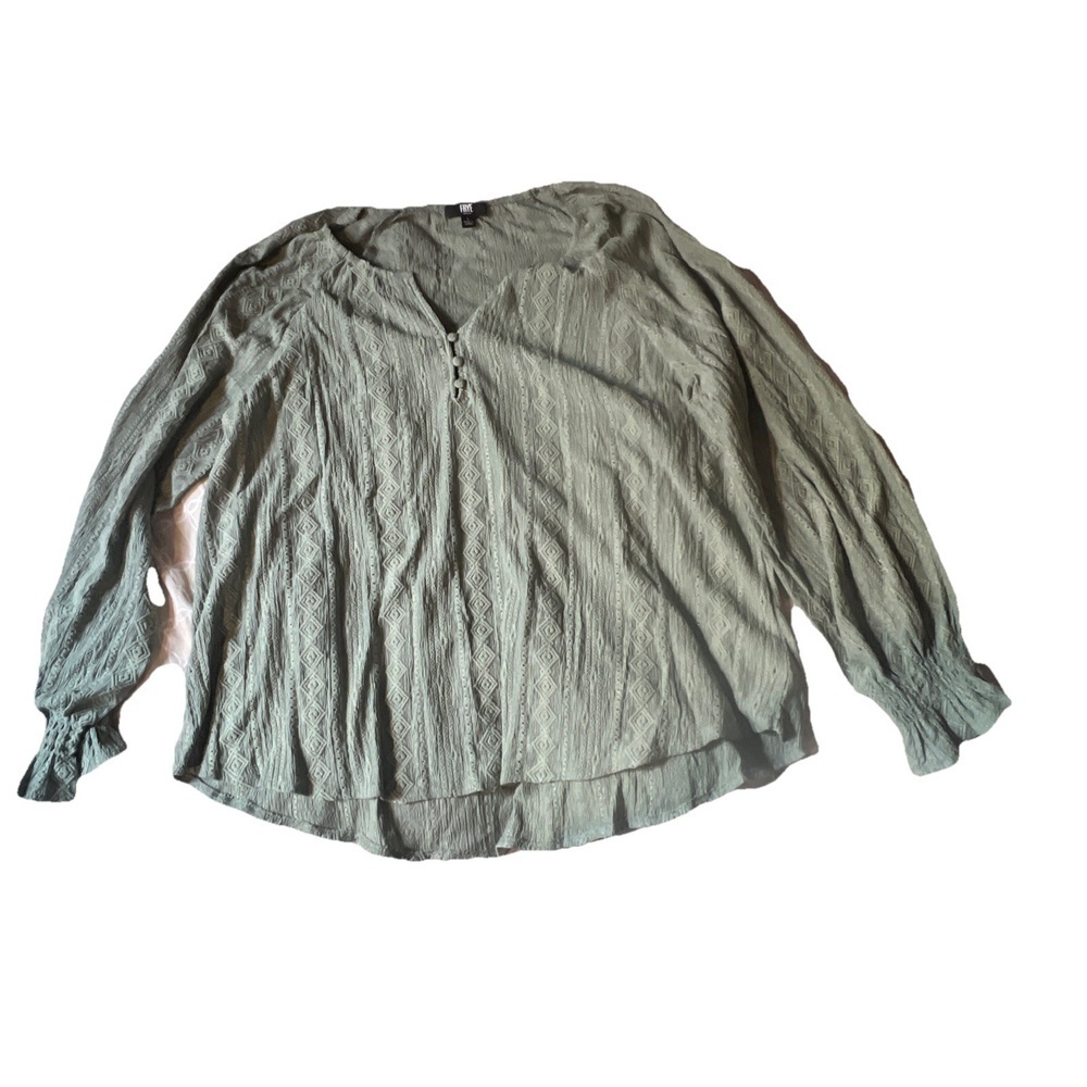 FRYE Womens Sea Green Long Sleeve Textured Blouse Shirt Size Large BR